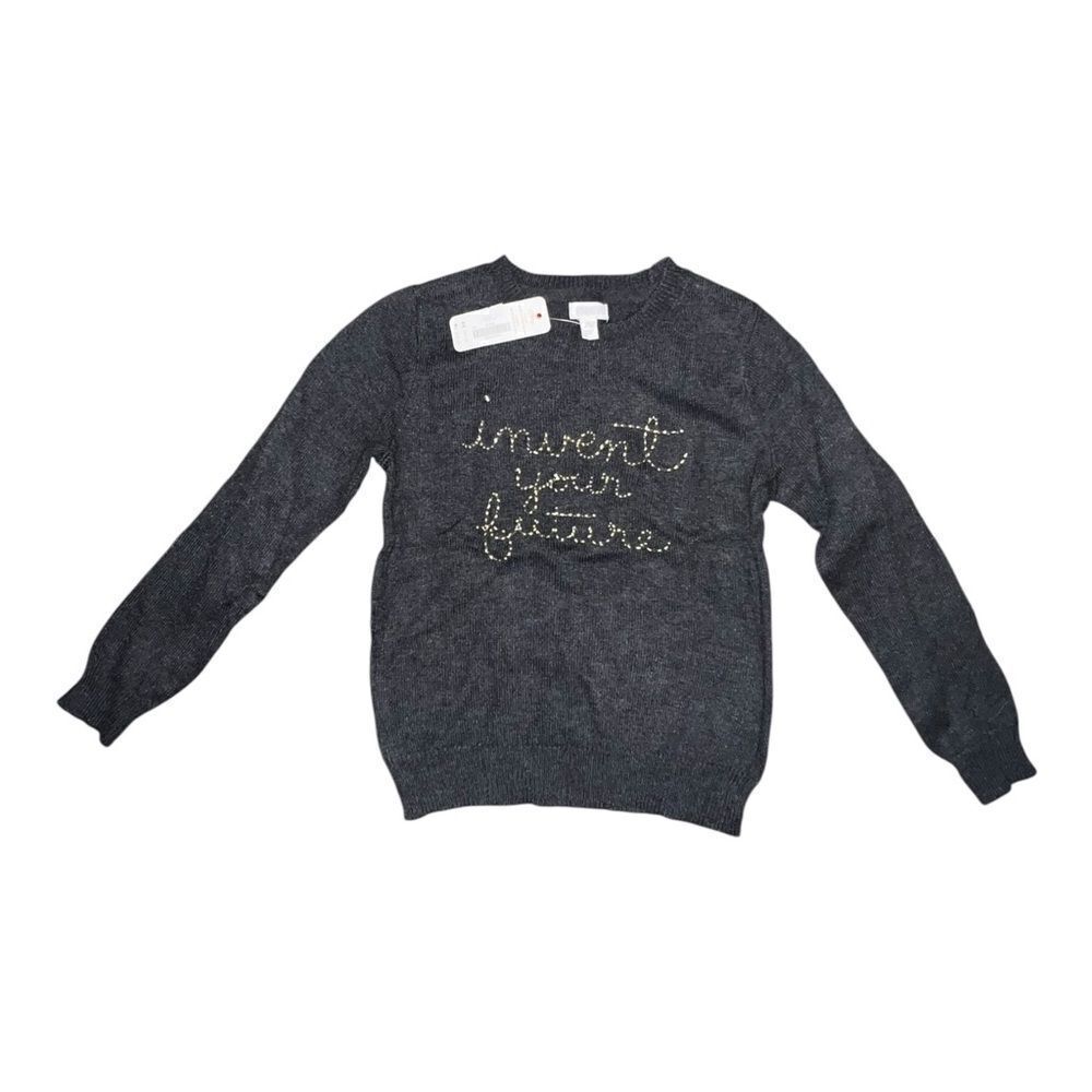 Gymboree Girls Gray Sweater Tight Knit Invent Your Future Small NWT